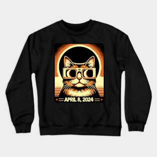 Cat in Eclipse Glasses Totality 2024 Total Solar Eclipse Crewneck Sweatshirt